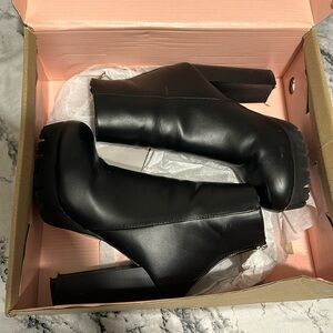 Black platform ankle booties